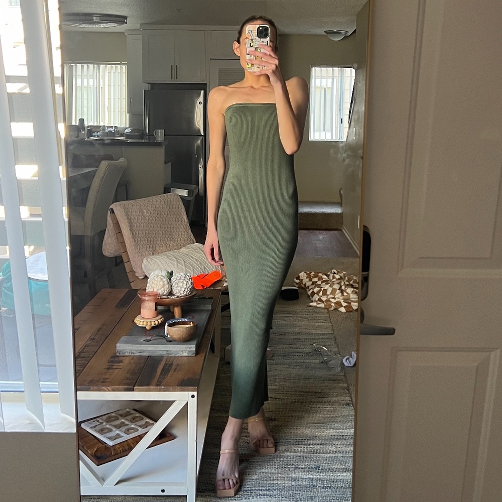 Stitch & Feather Strapless Green Dress